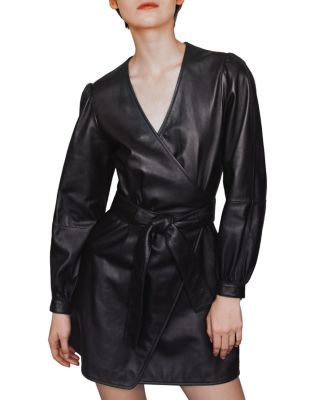 Maje Rosetola Belted Leather Wrap Dress | Bloomingdale's